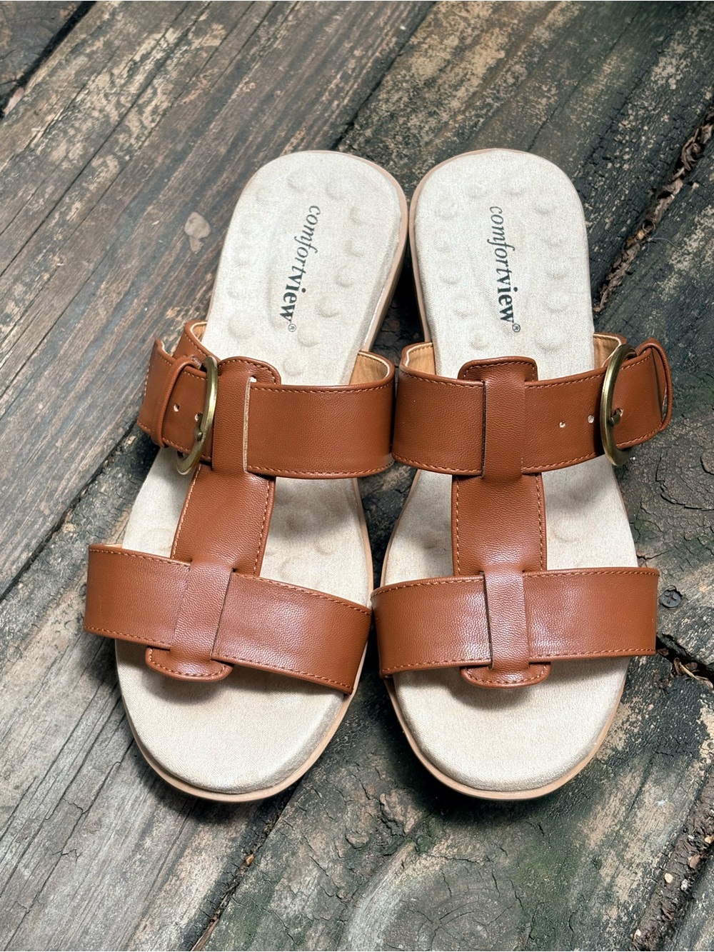Comfortview Women's Wide Width The Dawn Slip On Brown Sandal Size 7WW